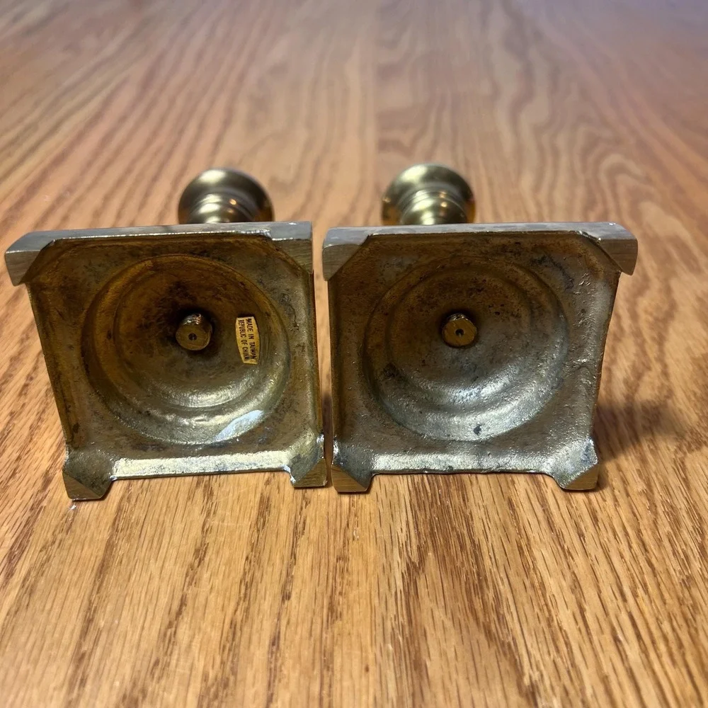 VTG Solid Brass Candlestick Holders Pair Mid Century Traditional Mantel Decor